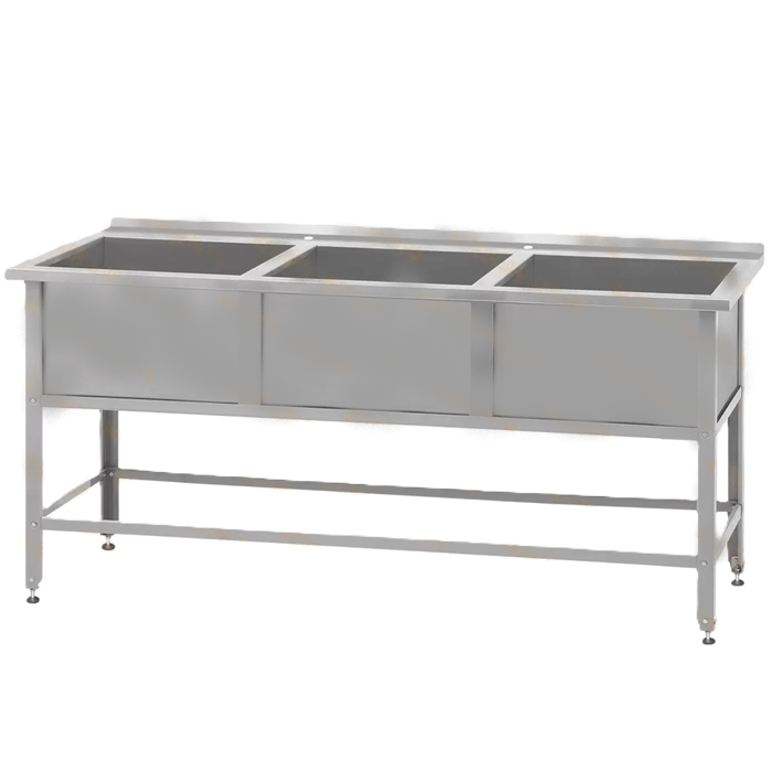 Ванна моечная «Base» ВМСб-530/3 с бортом (сварная, 3 секции, с бортом), 1490х600х860 - фото 1