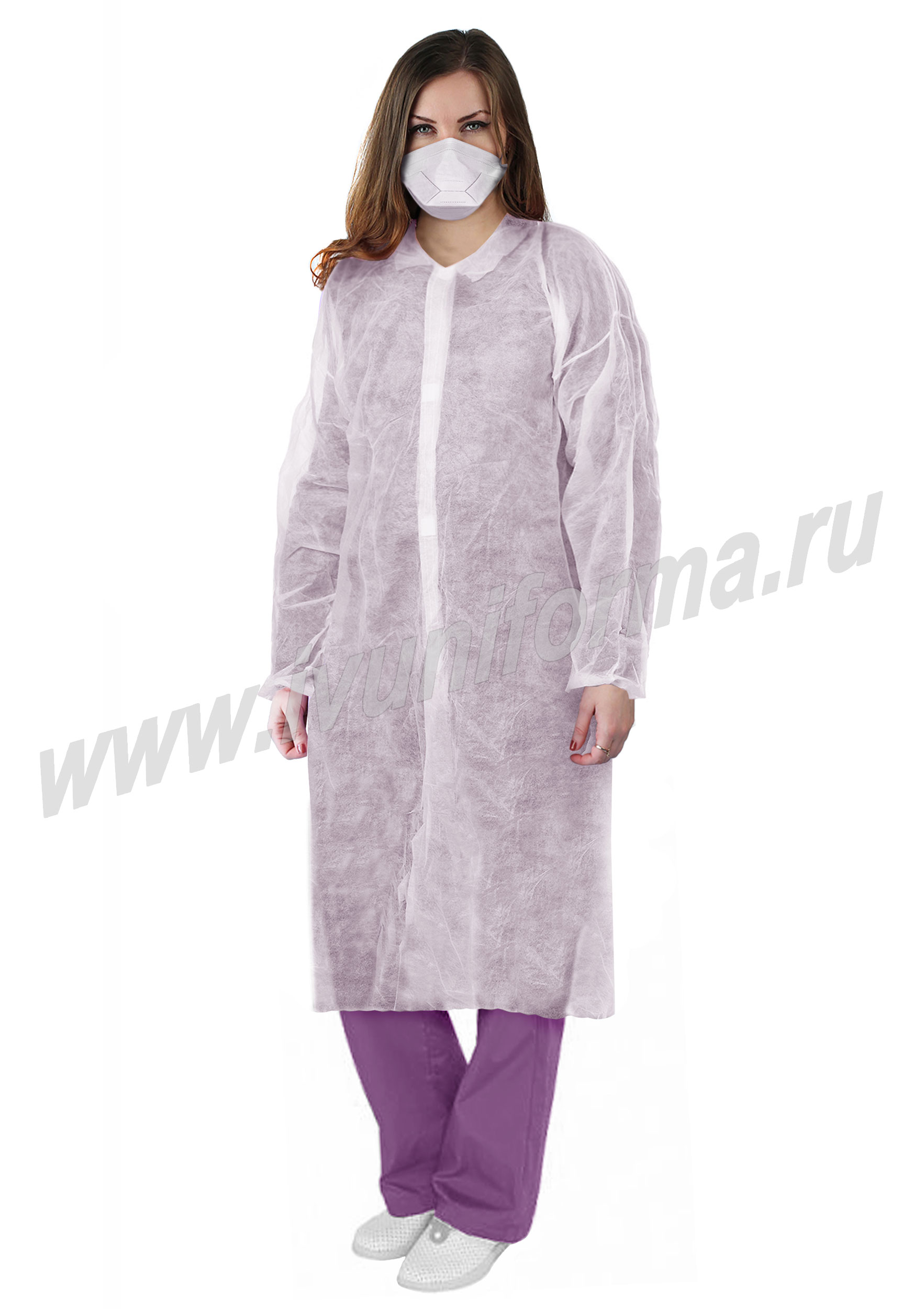 Халат одноразовый на липучках (плотность 25 гр/кв.м) - фото 1