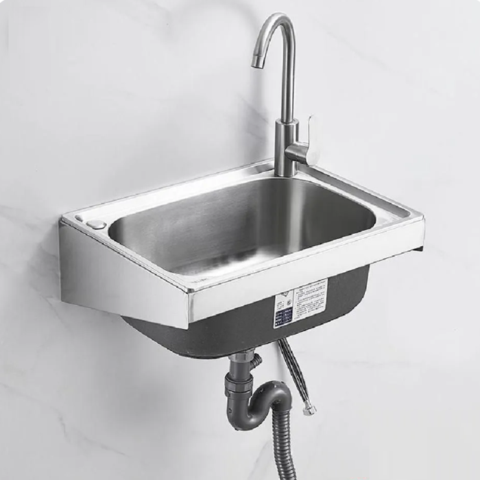 Настенная раковина из нержавеющей стали, без отверстия для перелива, с устройством для слива сифона (рукомойник) - фото 1