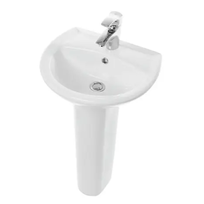 Раковина Sanita Аттика 48, белая (ATC46SAWB01) с пьедесталом и смесителем - фото 1