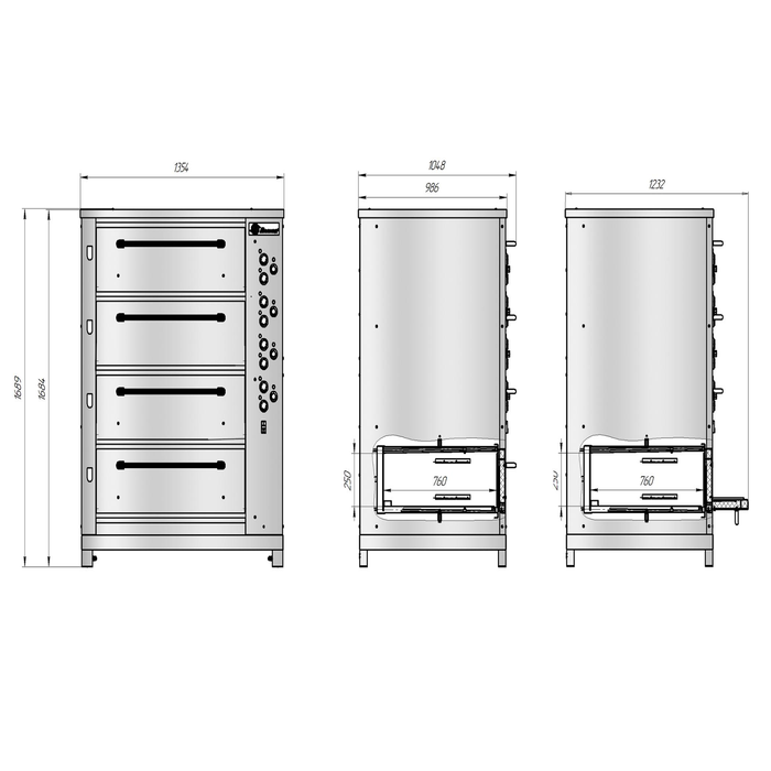 Хлебопекарная ярусная печь ХПЭ-750/4 (обрешетка и  стеклянные дверки) - фото 2